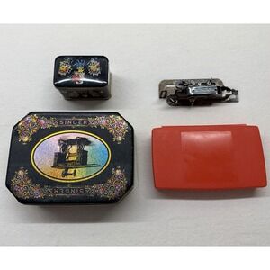 Vintage Singer 121795 Attachment + Singer Tins & Sterling Case Sewing Lot Gift